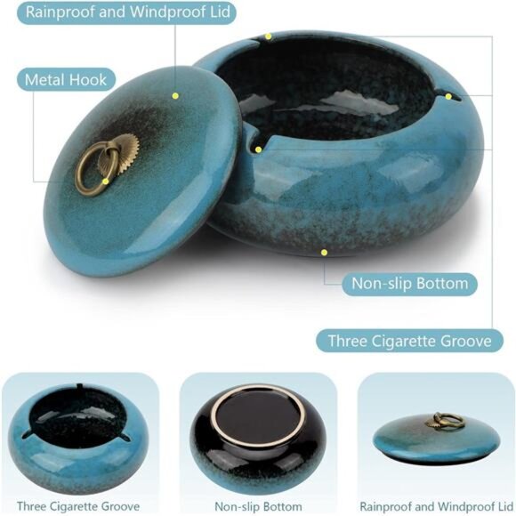 Large Size Color Glaze Cigarette Ashtray Windproof and Rainproof Outdoor Ceramic - Picture 2 of 7